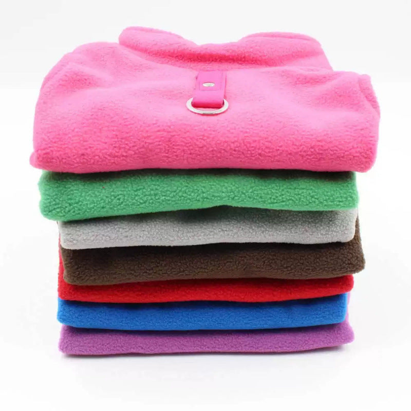 Pet Dog Fleece Vest Thick Warm Solid Color with Leash