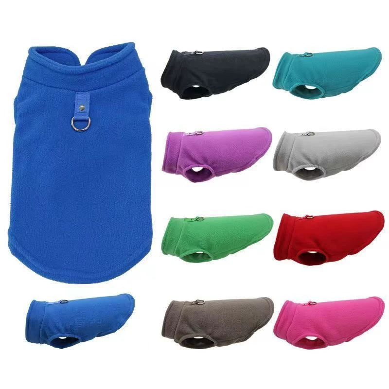 Pet Dog Fleece Vest Thick Warm Solid Color with Leash